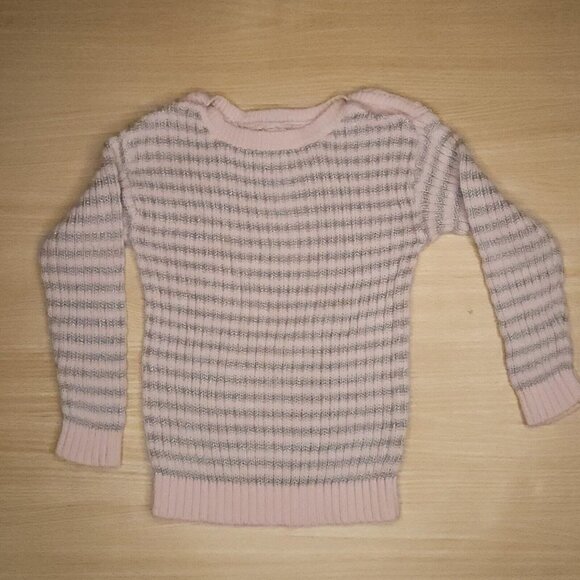 Cherokee Toddler Girls Pink Silver Striped Sweater 12 Months - Picture 1 of 5